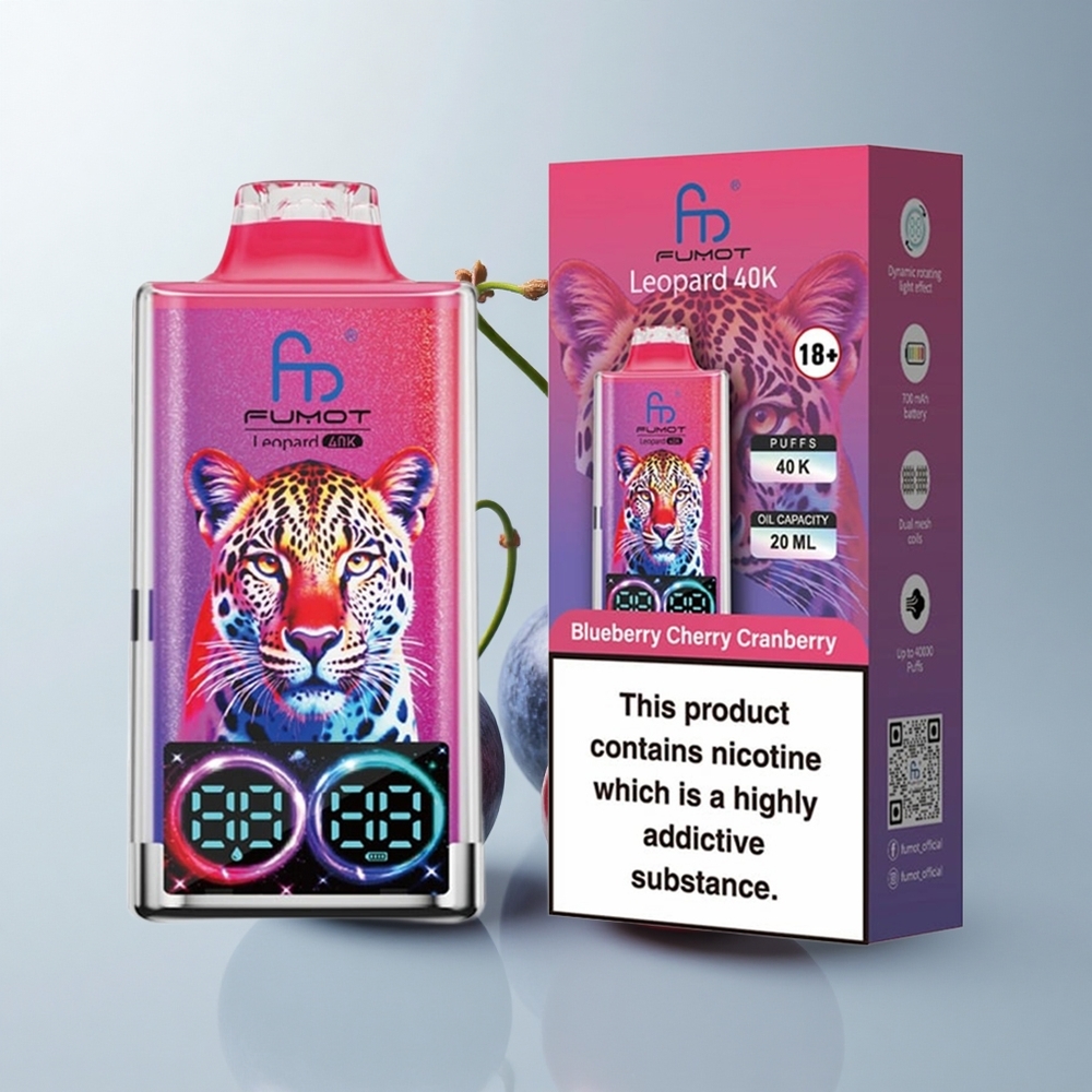 Fumot Leopard 40K Puffs Arándano Cereza Azul con 5% Nicotina, Batería 700mAh y Carga Tipo-C