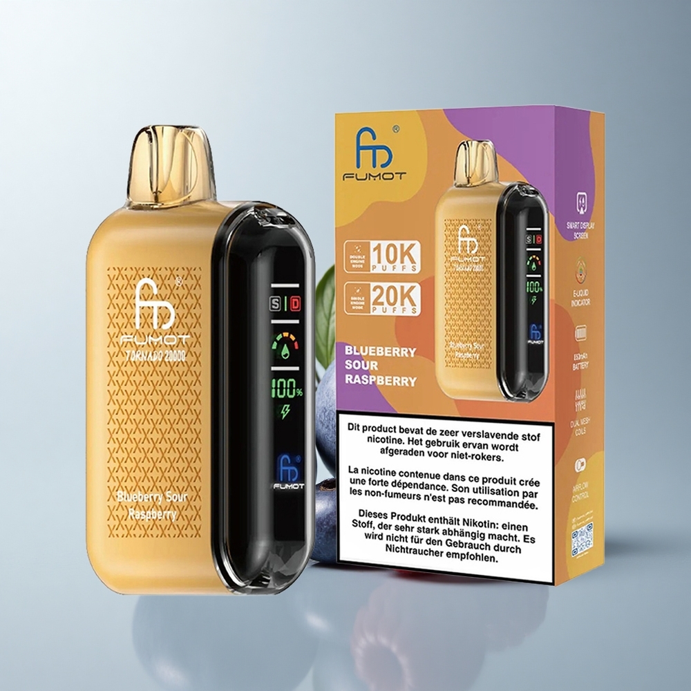 Fumot Tornado 20000 Puffs Arándano Agrio Frambuesa con Batería Recargable y Control de Flujo de Aire