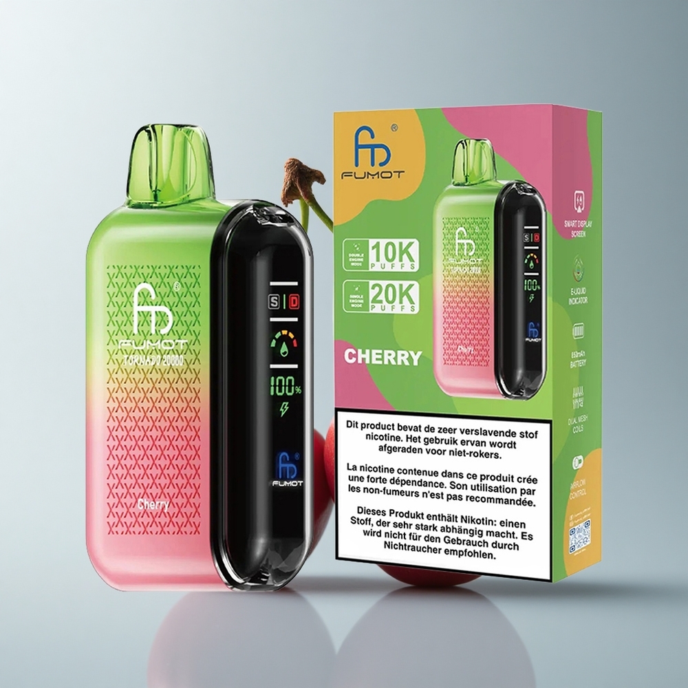 Fumot Tornado 20000 Puffs Cereza Dual Mesh 20ml Pantalla Inteligente