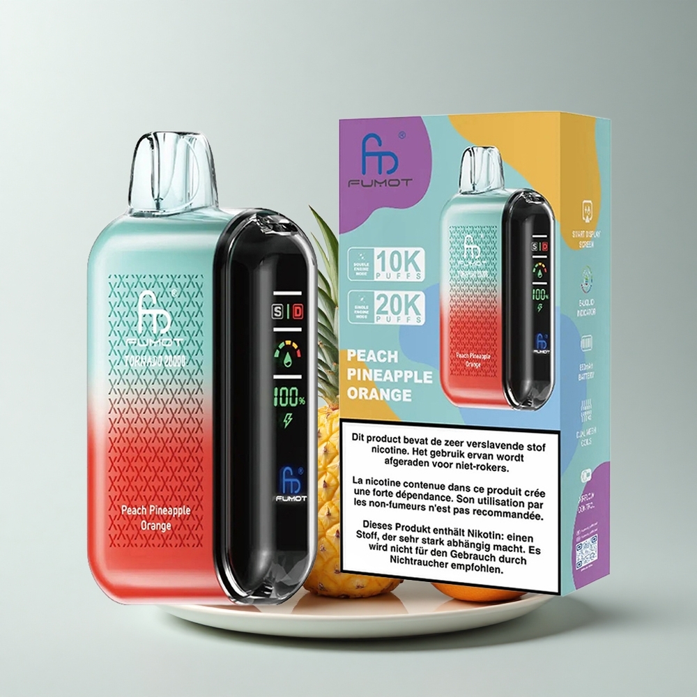 Fumot Tornado 20000 Puffs Durazno Piña Naranja con Batería Recargable y Control de Flujo de Aire