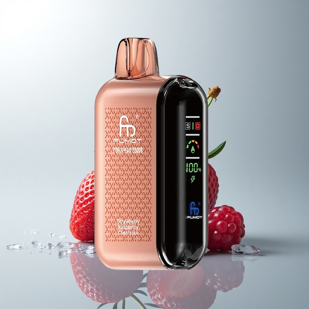 Fumot Tornado 20000 Puffs Fresa Frambuesa Cereza Hielo con Batería Recargable y Control de Flujo de Aire