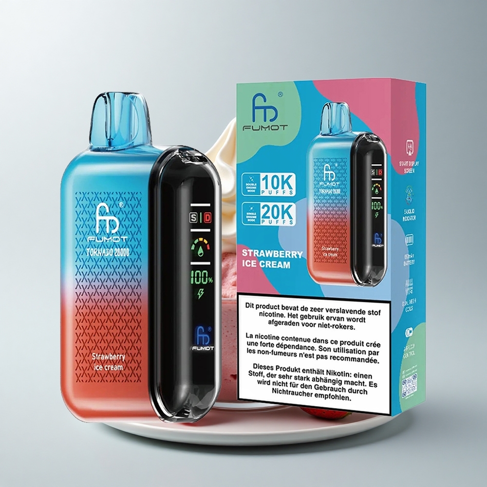 Fumot Tornado 20000 Puffs Helado de Fresa con Batería Recargable y Control de Flujo de Aire