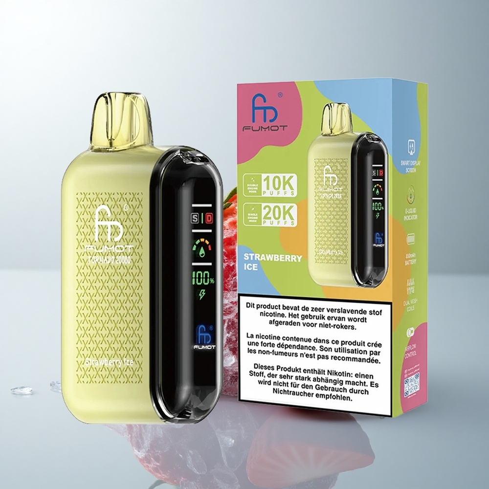Fumot Tornado 20000 Puffs Helado de Fresa con Doble Malla y Pantalla Inteligente