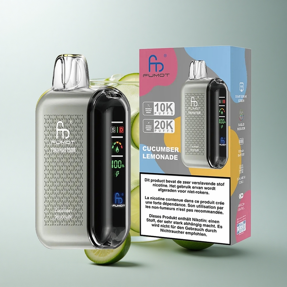 Fumot Tornado 20000 Puffs Limonada de Pepino con Doble Malla y Pantalla Inteligente