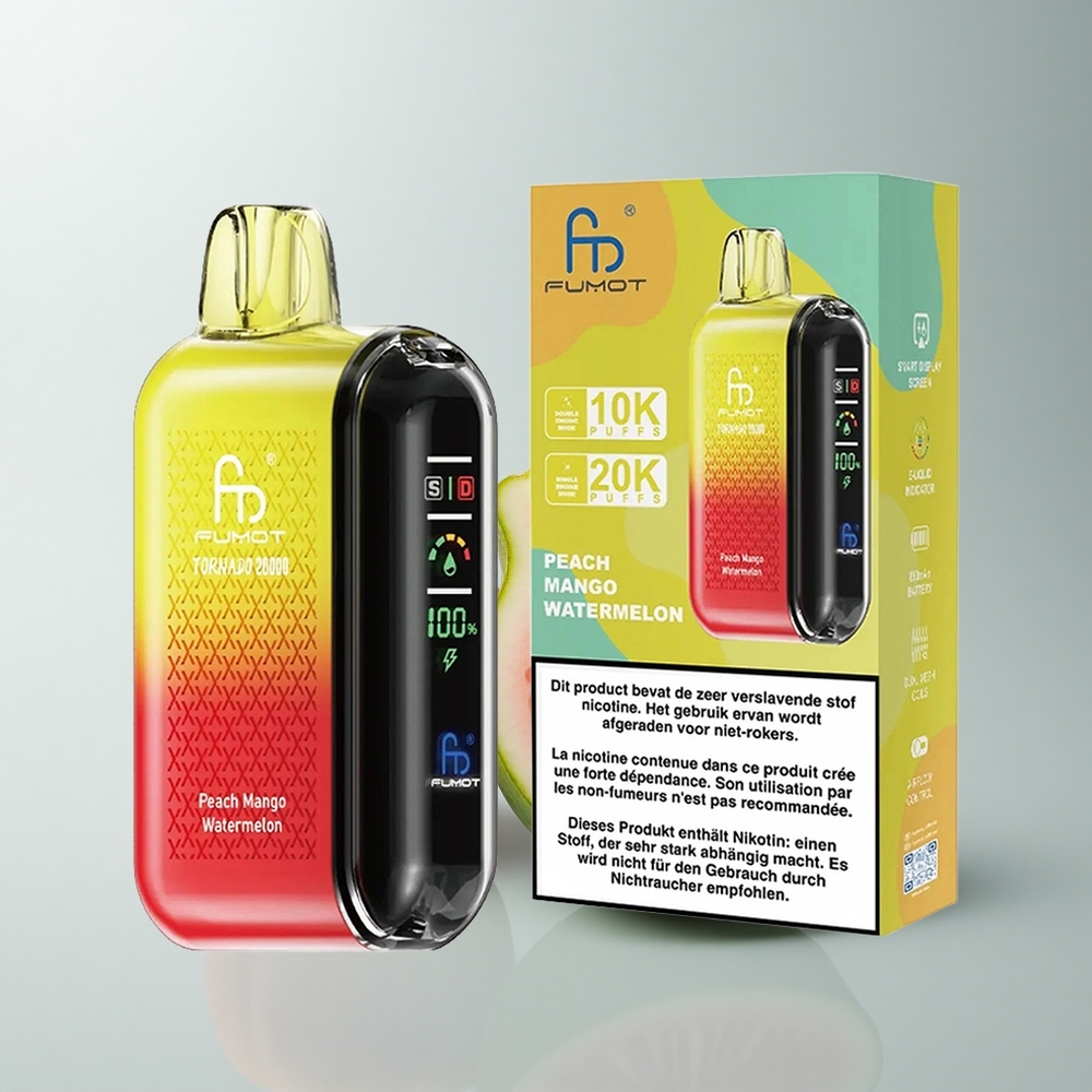 Fumot Tornado 20000 Puffs Melocotón Mango Sandía con Batería Recargable y Control de Flujo de Aire