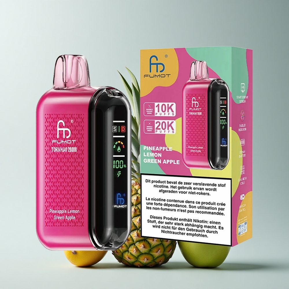 Fumot Tornado 20000 Puffs Piña Limón Manzana Verde Dual Malla 20ml