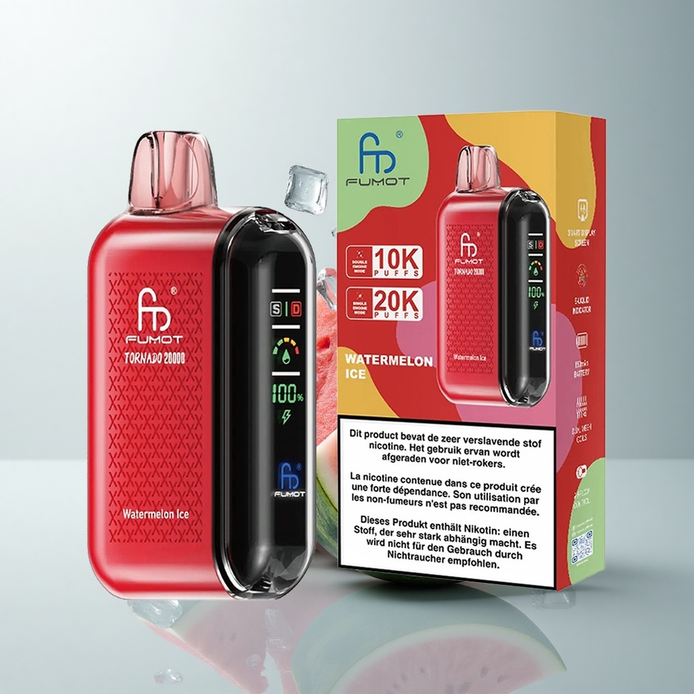 Fumot Tornado 20000 Puffs Sandía Hielo con Batería Recargable y Control de Flujo de Aire