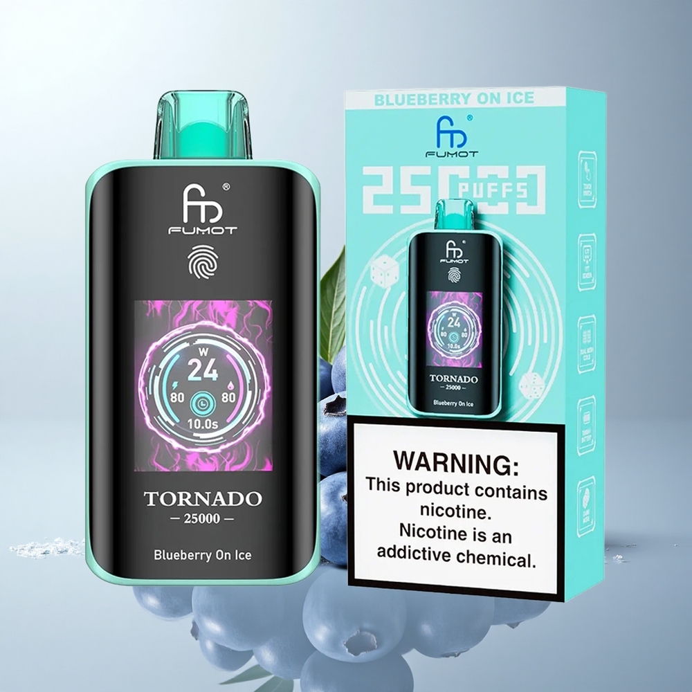 Fumot Tornado 25000 Puffs Arándano en Hielo con Pantalla HD y Batería Recargable
