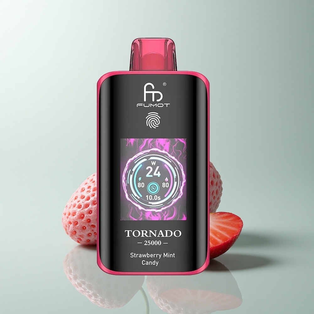 Fumot Tornado 25000 Puffs Dulce de Fresa y Menta con Pantalla HD y Batería Recargable