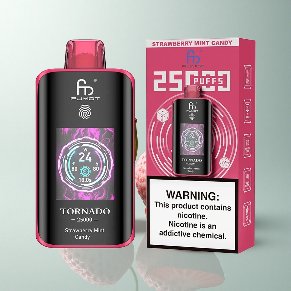 Fumot Tornado 25000 Puffs Dulce de Fresa y Menta con Pantalla HD y Batería Recargable