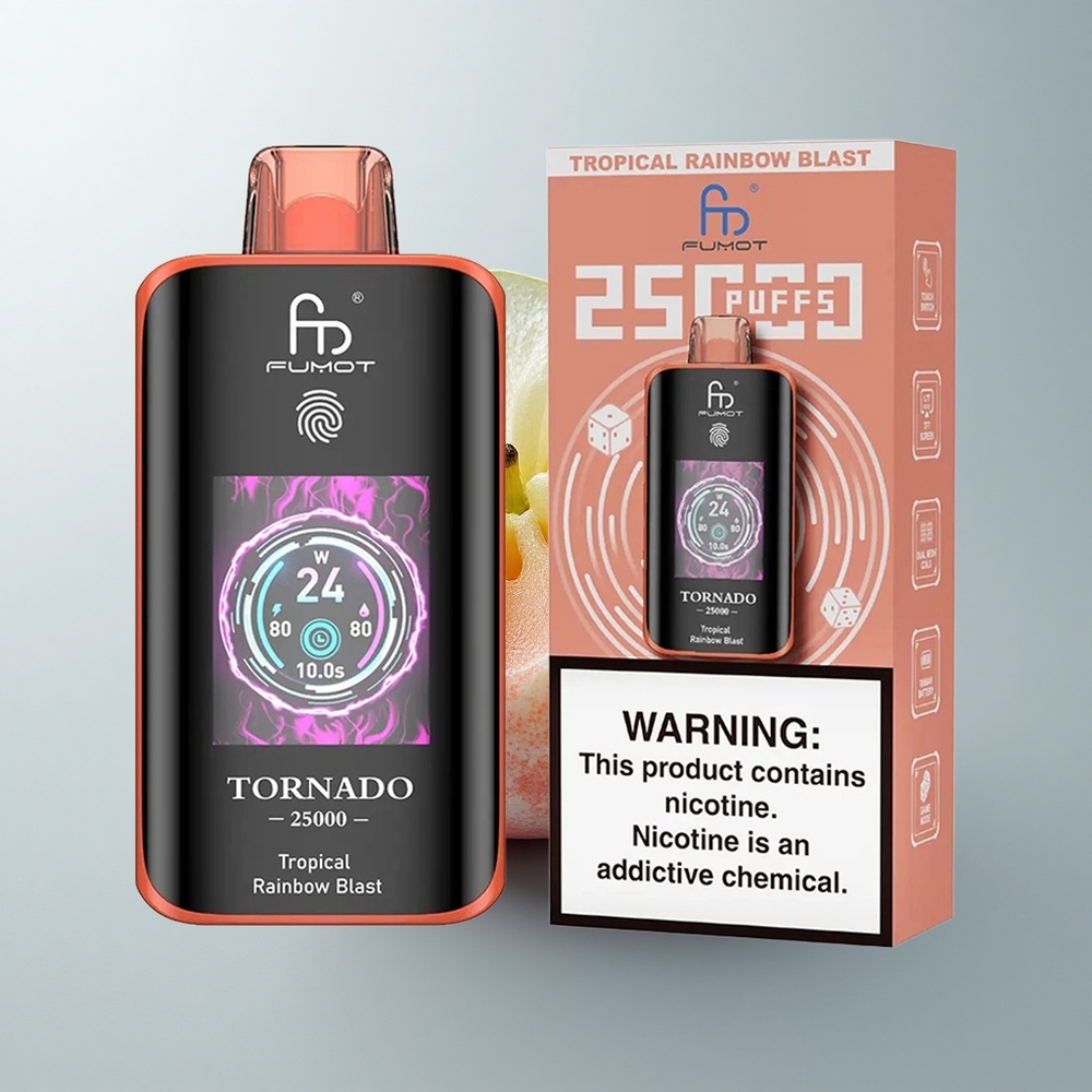Fumot Tornado 25000 Puffs Explosión Tropical del Arcoíris con Pantalla HD y Batería Recargable