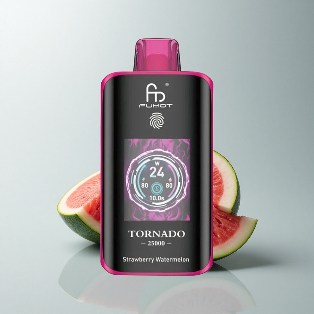 Fumot Tornado 25000 Puffs Fresa Sandía Pantalla HD Batería 700mAh Tipo-C