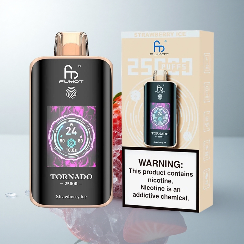 Fumot Tornado 25000 Puffs Helado de Fresa HD con Batería Recargable y Tipo-C