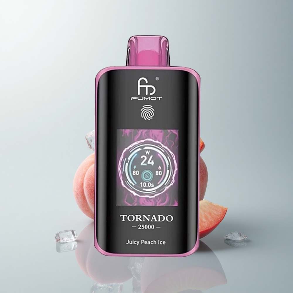 Fumot Tornado 25000 Puffs Melocotón Jugoso Hielo con Pantalla HD y Batería Recargable