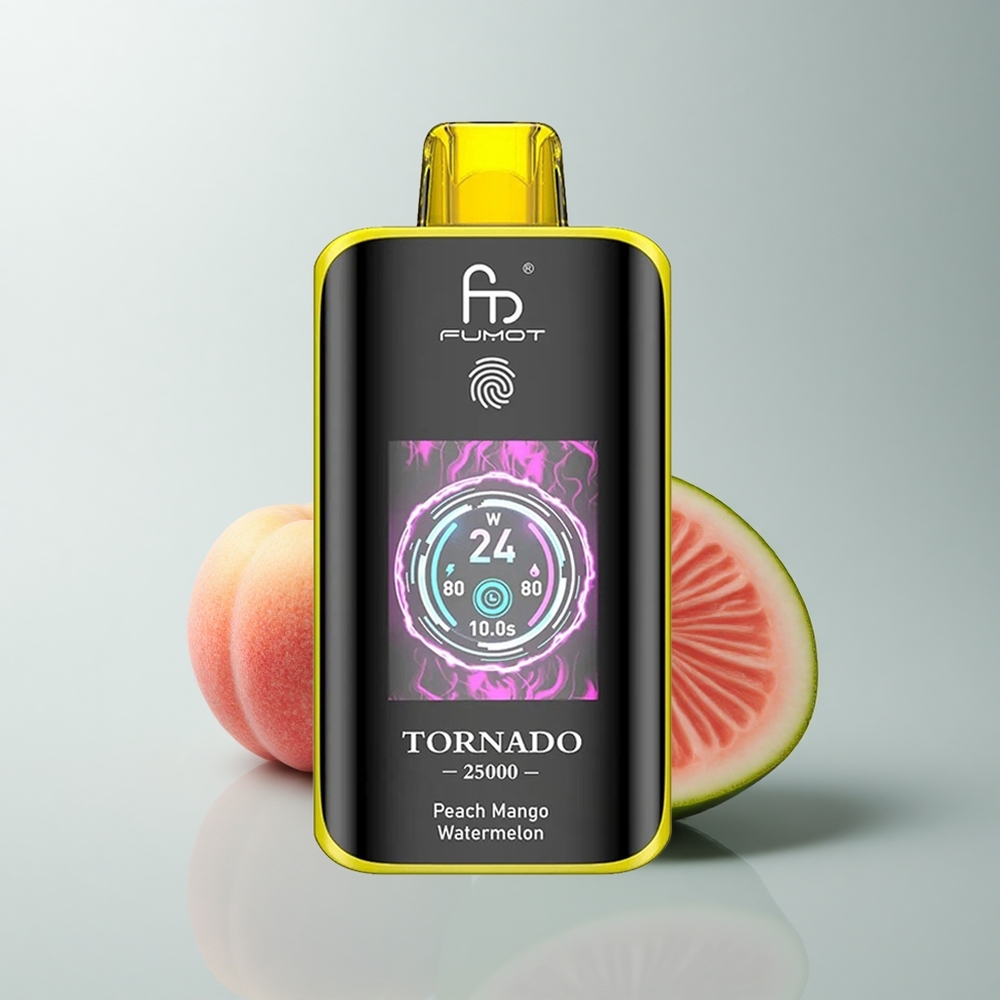Fumot Tornado 25000 Puffs Melocotón Mango Sandía con Pantalla HD y Batería Recargable 700mAh