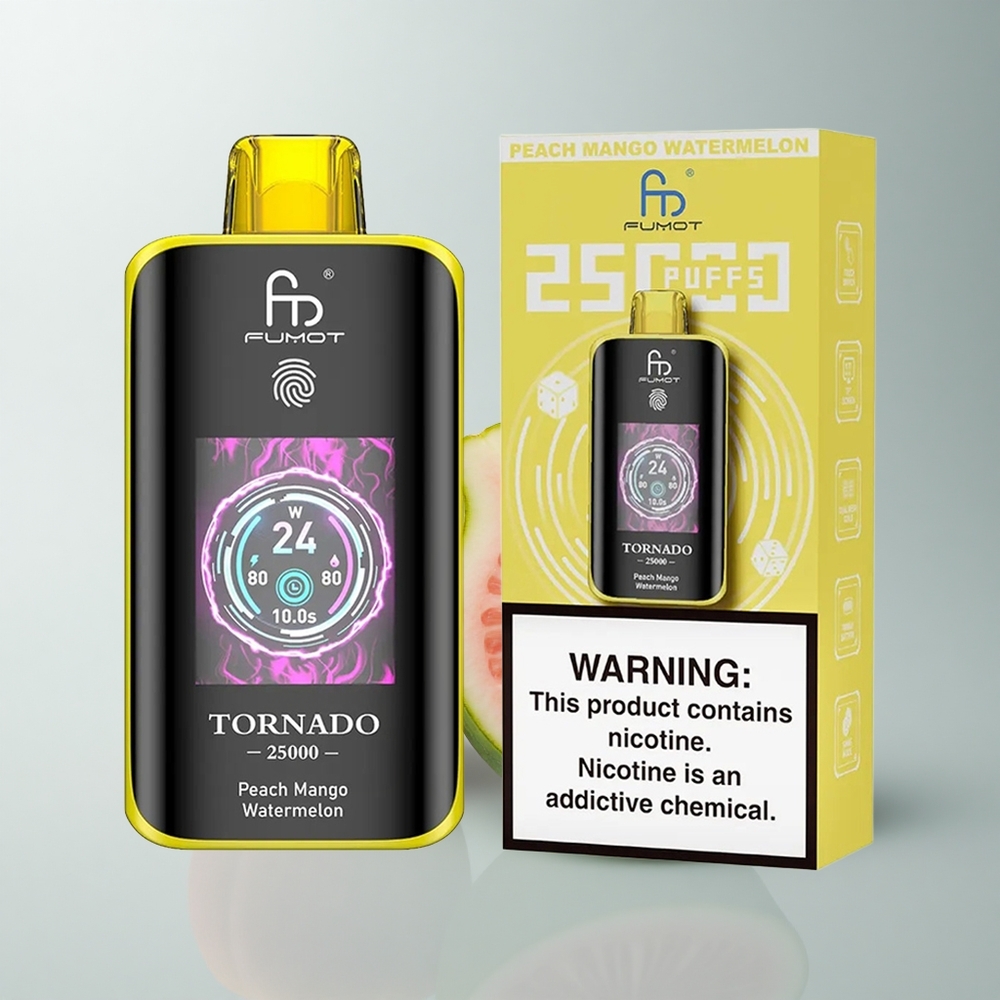Fumot Tornado 25000 Puffs Melocotón Mango Sandía con Pantalla HD y Batería Recargable 700mAh