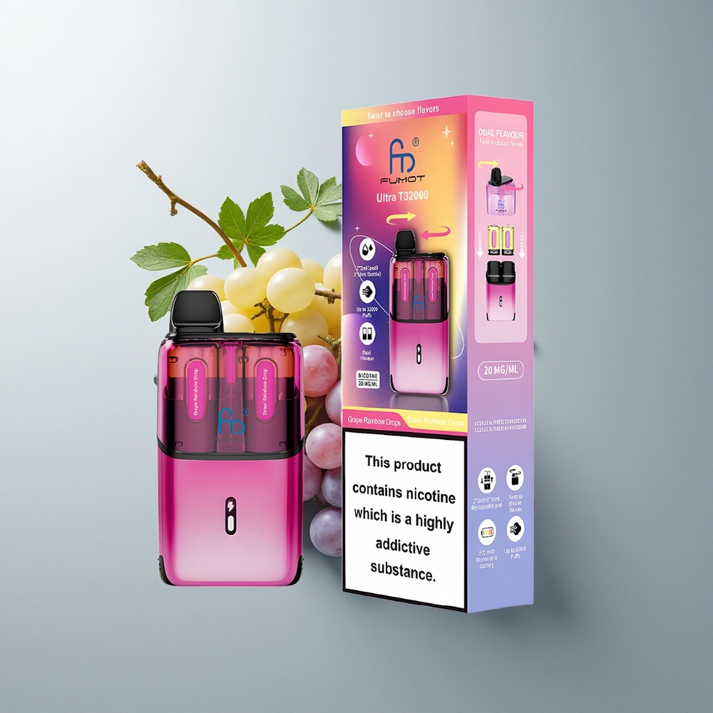 Fumot Ultra T32000 Puffs Gotas Arcoíris de Fresa - Carga Rápida Tipo-C & 24ml