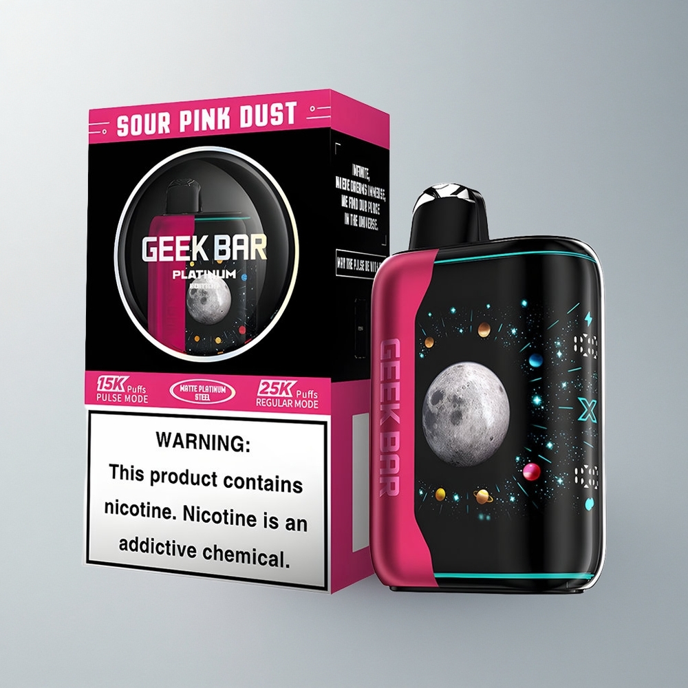 GEEK BAR Platinum Edition 25000 Puffs Polvo Rosa Ácido Platino con Dual Malla y 20mL